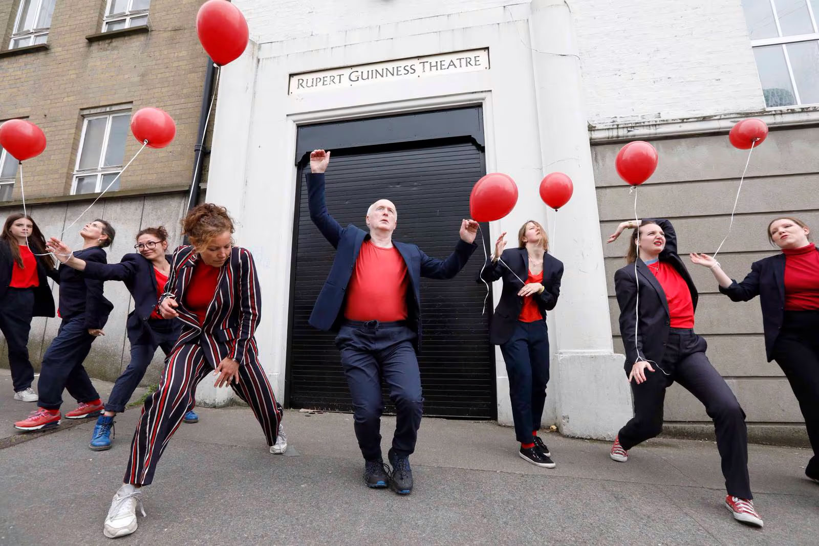 A performance outside the Rupert Guinness Theatre by Outlandish Theatre and Pallas Projects. Photograph by Mark Stedman